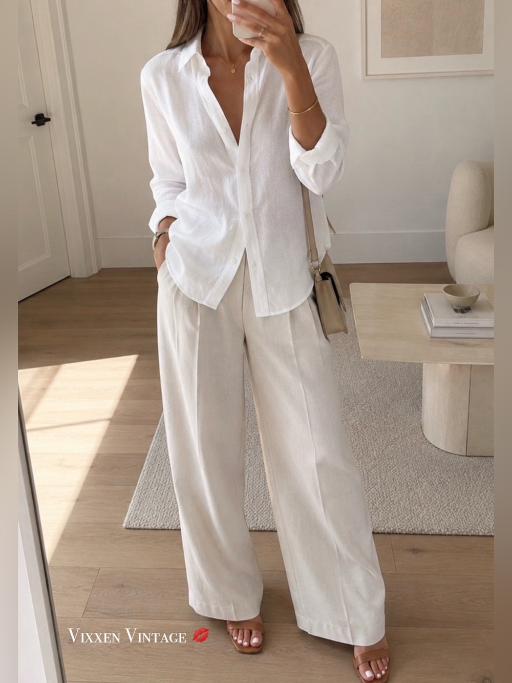 SAOVERE COTTON-LINEN RELAXED FIT DRESS SHIRT IN WHITE